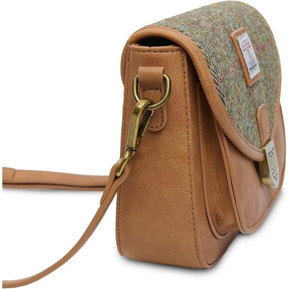 Scottish Harris Tweed Leather Mini Saddle Bag Chestnut Herringbone Adjustable St - Picture 6 of 7